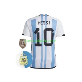 Camisolas de futebol Argentina Messi 10 3 Stars Equipamento Principal World Cup 2022 Manga Curta